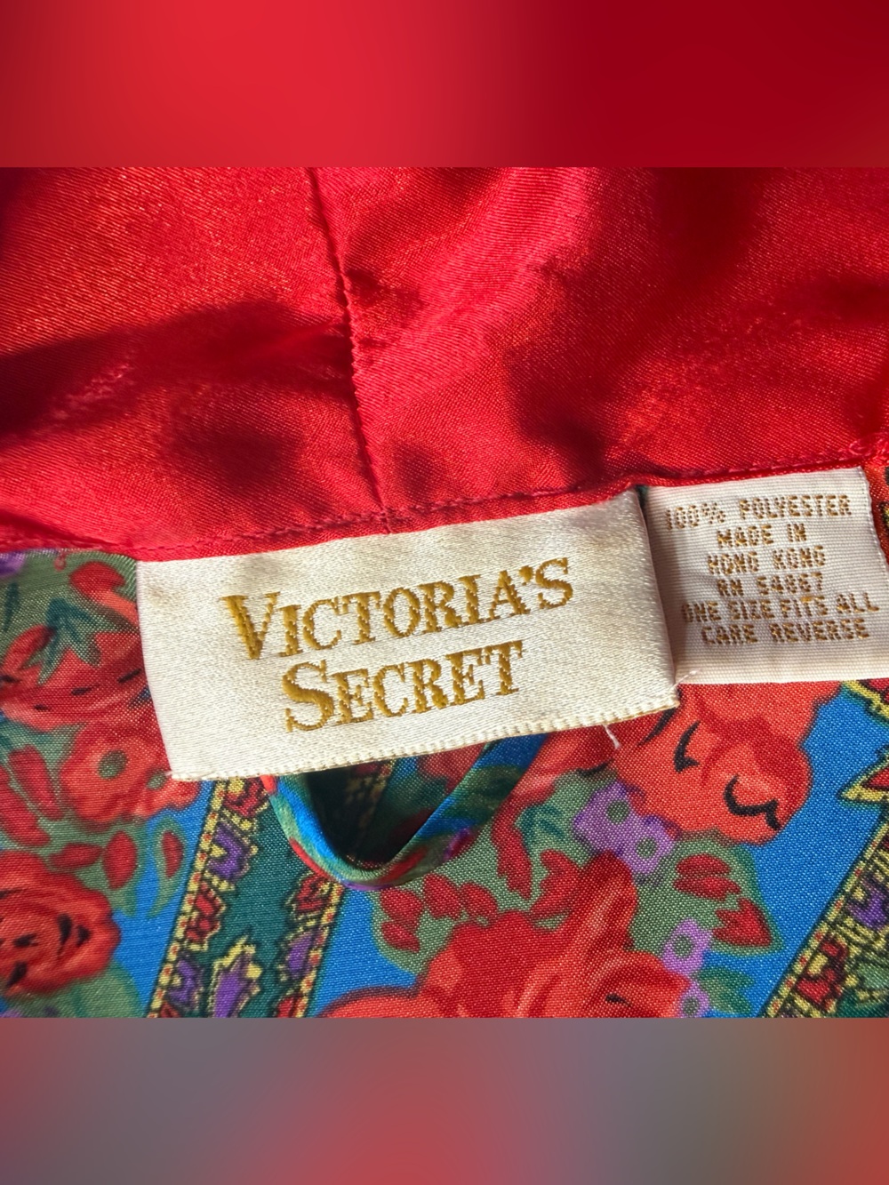 VTG Victoria's Secret Gold Label Kimono Short Robe One Size Multi Color Roses - Picture 7 of 11